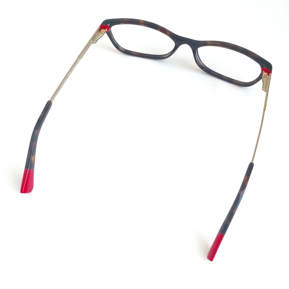 Emporio Armani Tortoise Shell Brown Trim Eye Glass Cat Frames Brass & Red Tips - Picture 13 of 16
